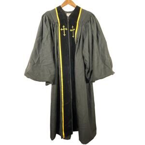 Cambridge Clergy Robe 53 Black Velvet Gold Trim Crosses Regalia Liturgical